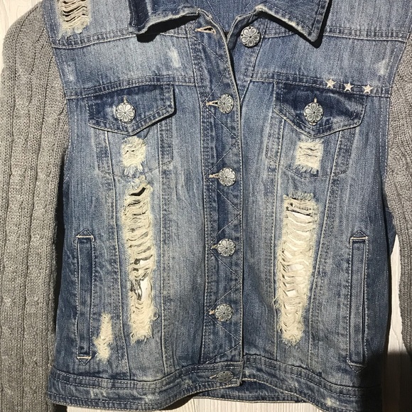 Hippie Laundry Distress Jean Denim Sweater Jacket - Picture 4 of 5